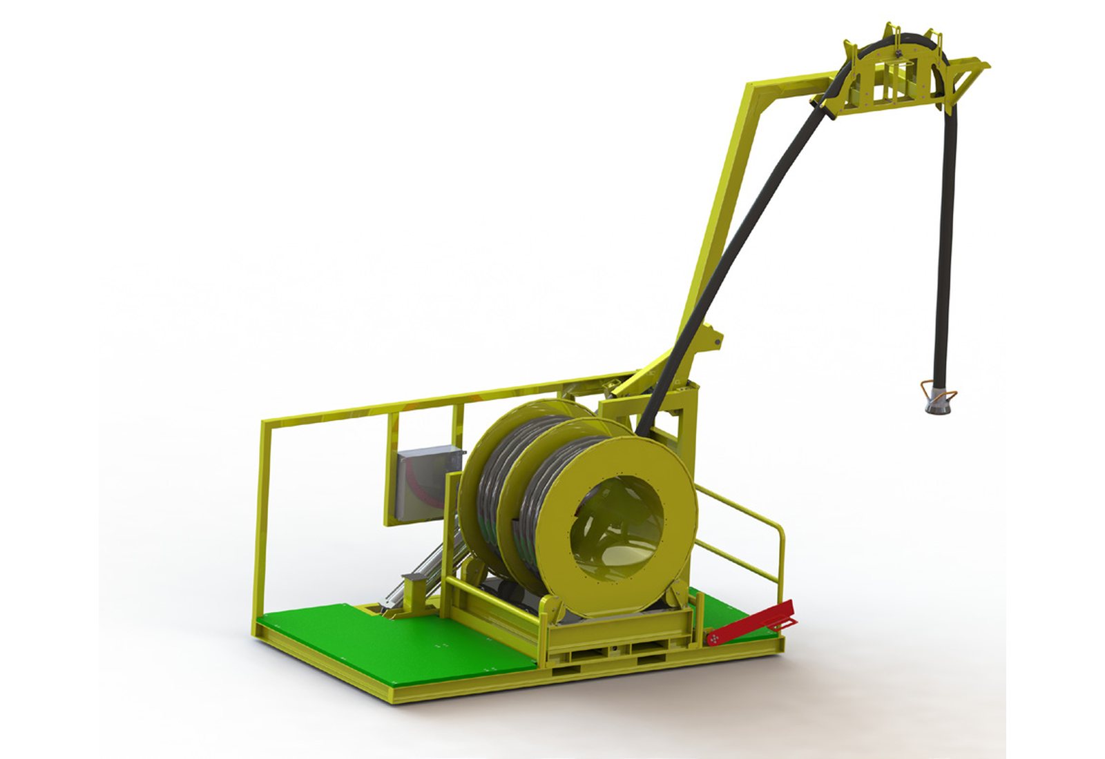 The pneumatically driven arm mechanism in the lifted position