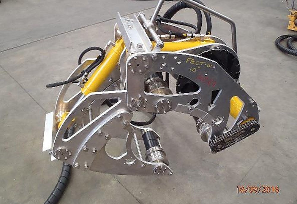 The J-tube flange removal tool on the workshop floor
