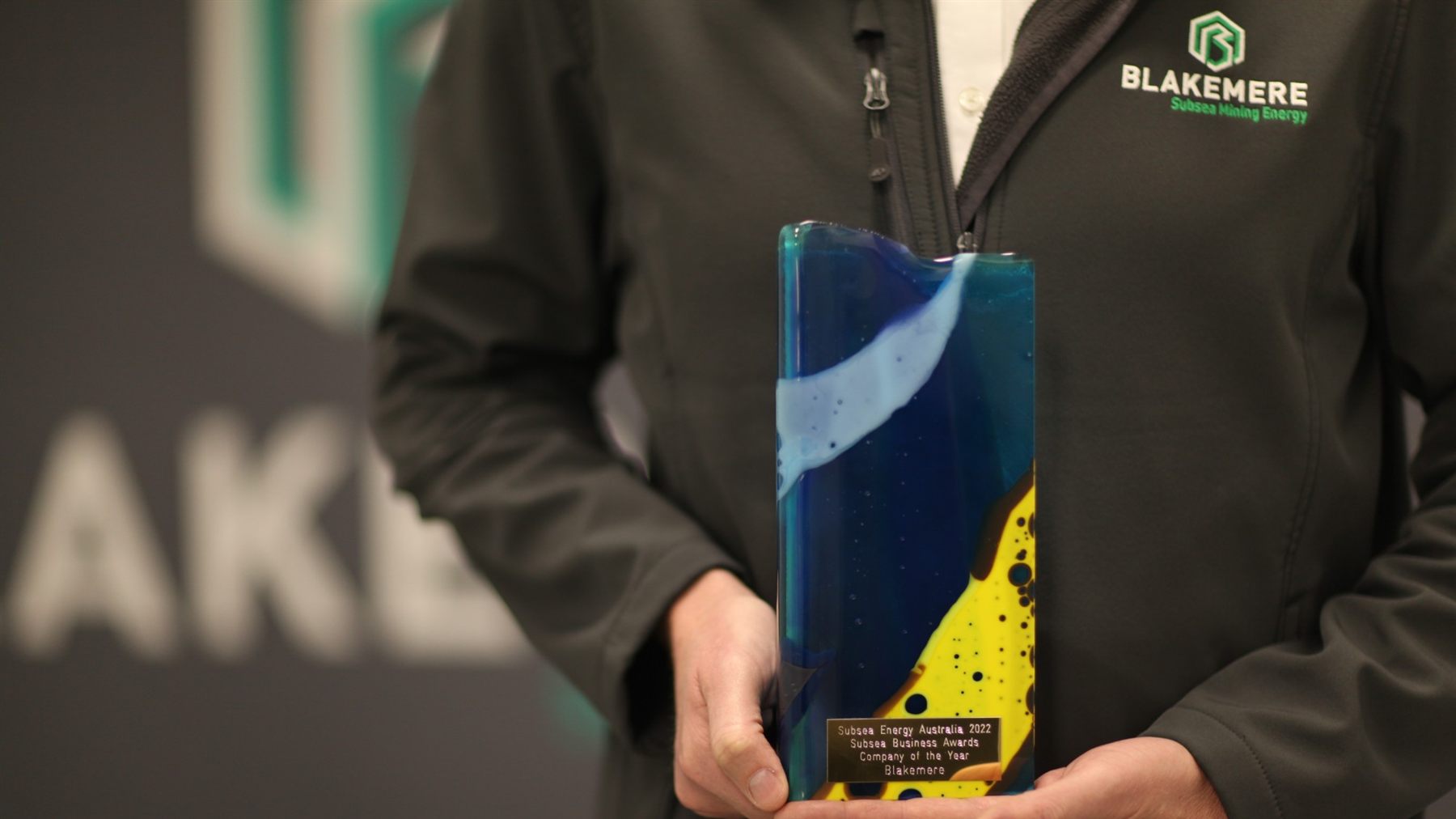 Blakemere team member holding the Subsea Energy Australia 2022 Company of the Year award
